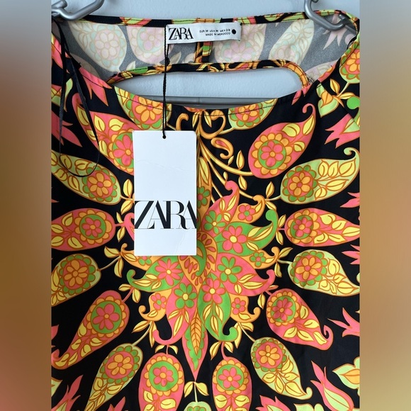 NWT! Zara size medium long sleeve printed mini boho dress multicolored pattern - Picture 8 of 15